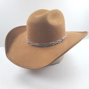La Sierra Faux Suede Western Hat Mens Medium Brown Braided Band Wide Brim Cowboy